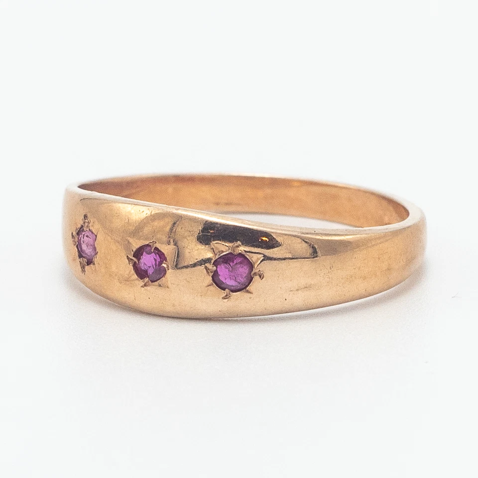 Vintage Ruby 3 Stone Gypsy Star Set Boat Ring 9ct Rose Gold O - Image 2 of 4