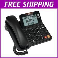 Black Corded Phone with Hands-Free Speaker, Caller ID, Large Buttons  Easy Use