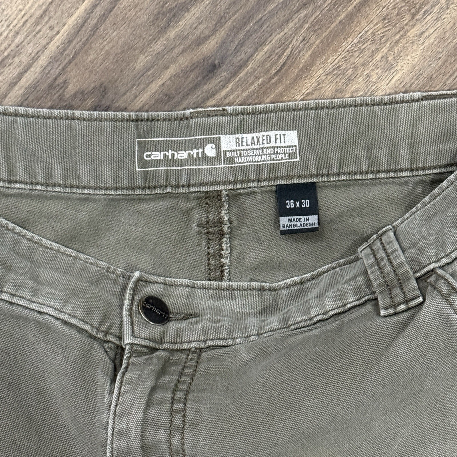 Carhartt Pants Mens 36x30 Green Rugged Flex Relaxed Fit Canvas Carpenter Work thumbnail 5