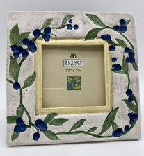 "BURNES Of Boston" 3D Ceramic Leaf  Vine  And  Blueberry Picture 6x6 " Frame