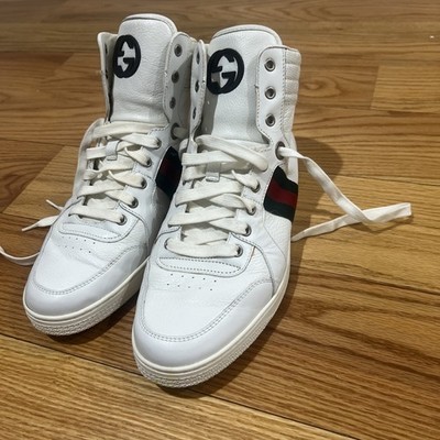 Gucci Men Shoes High Top White GG Web Stripe Gucci Ace Men's Sneakers Size 9 Us