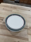 Pfaltzgraff Juniper Salad Plates 6 3/4" Green & Mauve Bands Set of 4 - Stoneware