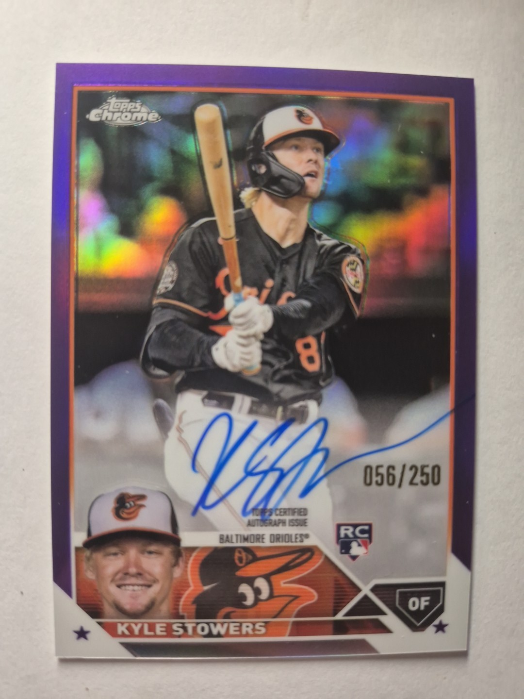 2023 Topps Chrome #RA-KS Kyle Stowers RC Rookie On Card Auto Purple /250 