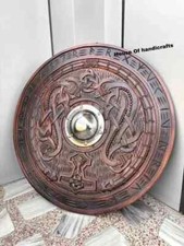 24'' Medieval Viking Wooden Round Shield Heavy Metal Norse Handmade Shield