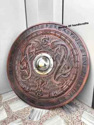 24'' Medieval Viking Wooden Round Shield Heavy Metal Norse Handmade Shield