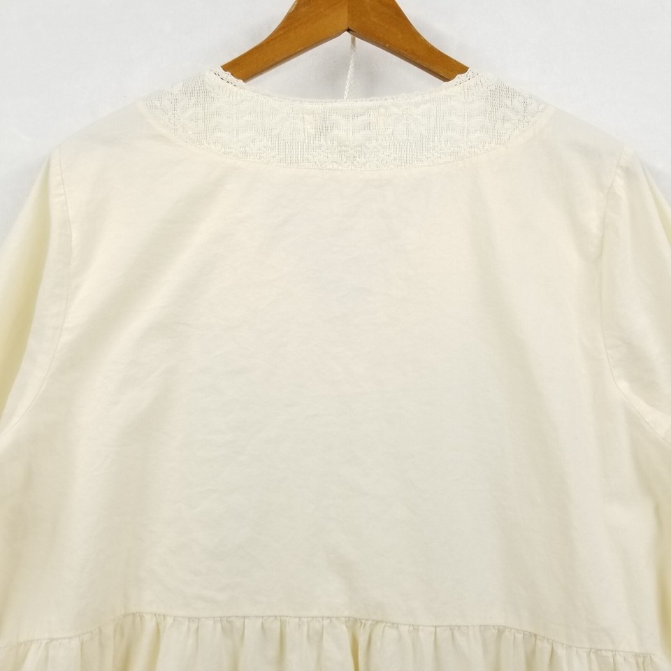 April Cornell Nightgown Women XXL Ivory Embroidery Long Sleeves Pockets