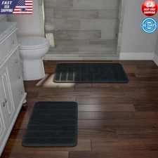 Lavish Home Bath Rugs Set 2 Non-Slip Memory Foam Rubber Backed Machine Washable