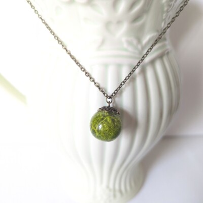 Handmade Real Spring Moss Resin Sphere Ball Pendant Forest