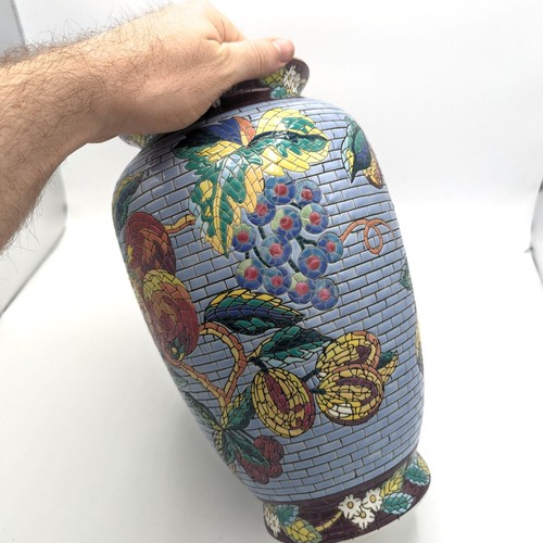 Mid Century Italian Mosaic Porcelain Pottery Vase Urn HUGE 12x8" Mediterranean - 第 2/9 張圖片