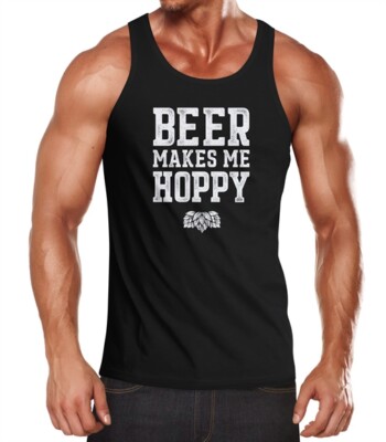 Herren Tanktop Beer makes me hoppy Spruch Sprüche Quote Fun-Shirt Spruch-Shirt