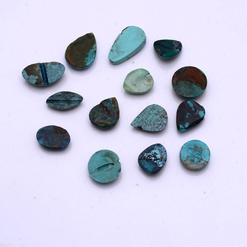 14 Pcs Natural Tibbet Turquoise Untreated 11mm-18mm Cabochon Loose Gemstones Lot - Picture 11 of 11