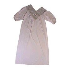 Vtg Sears Womens M 42-44 Pink Sheer Long Nightgown Nylon Lace Front 3/4 Sleeve