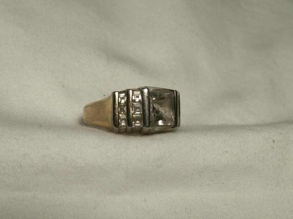 Oro Argento Sterling, Trasparente Topazio Cocktail Anello, Misura 6 - Immagine 4 di 4