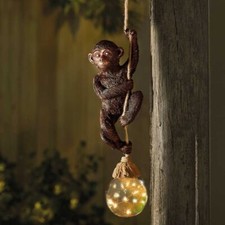 Swinging Monkey Garden Light Ornament Hanging Outdoor Animal Decor Rope Climbing