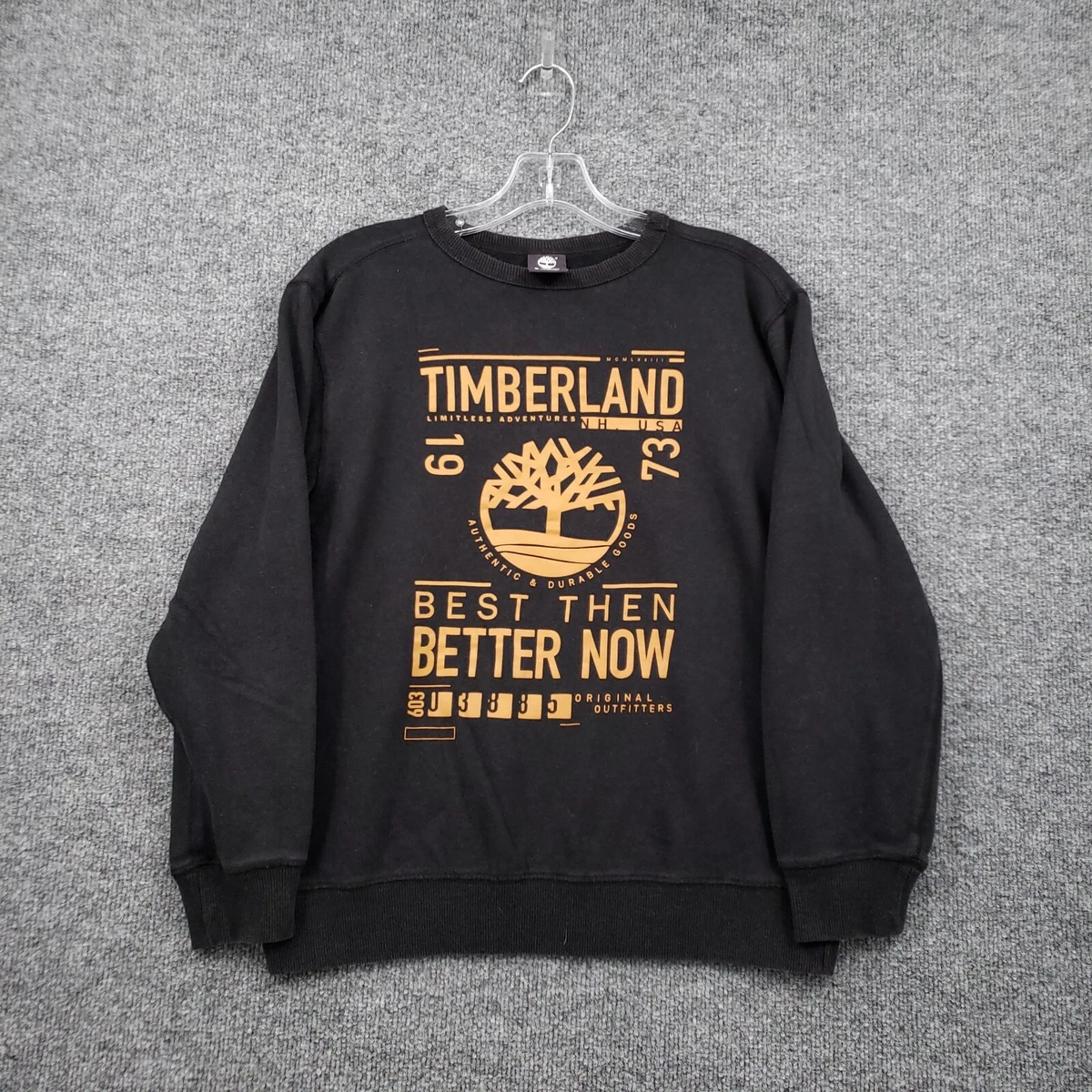 Timberland Sweatshirt Mens L Large Black Pullover Printed Long Sleeves Crew Neck
