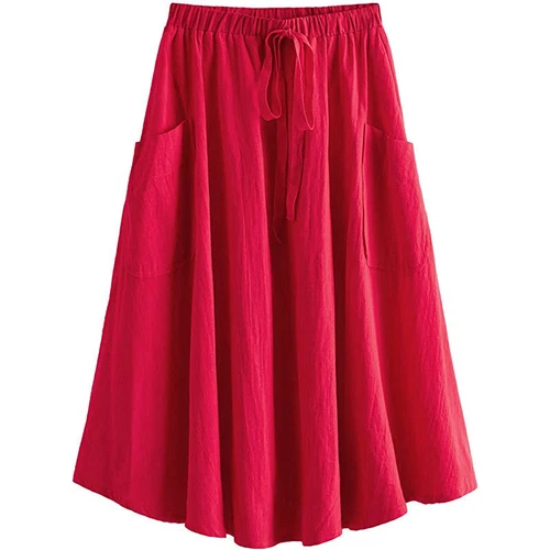 Lady Skirt Casual Summer Womens Loose Midi Length A-Line Skirt with Pockets - Picture 15 of 33
