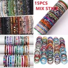 15 Pcs Wholesale Mix Lot Natural Stone Beads Healing Bracelet Women Men Bracelet