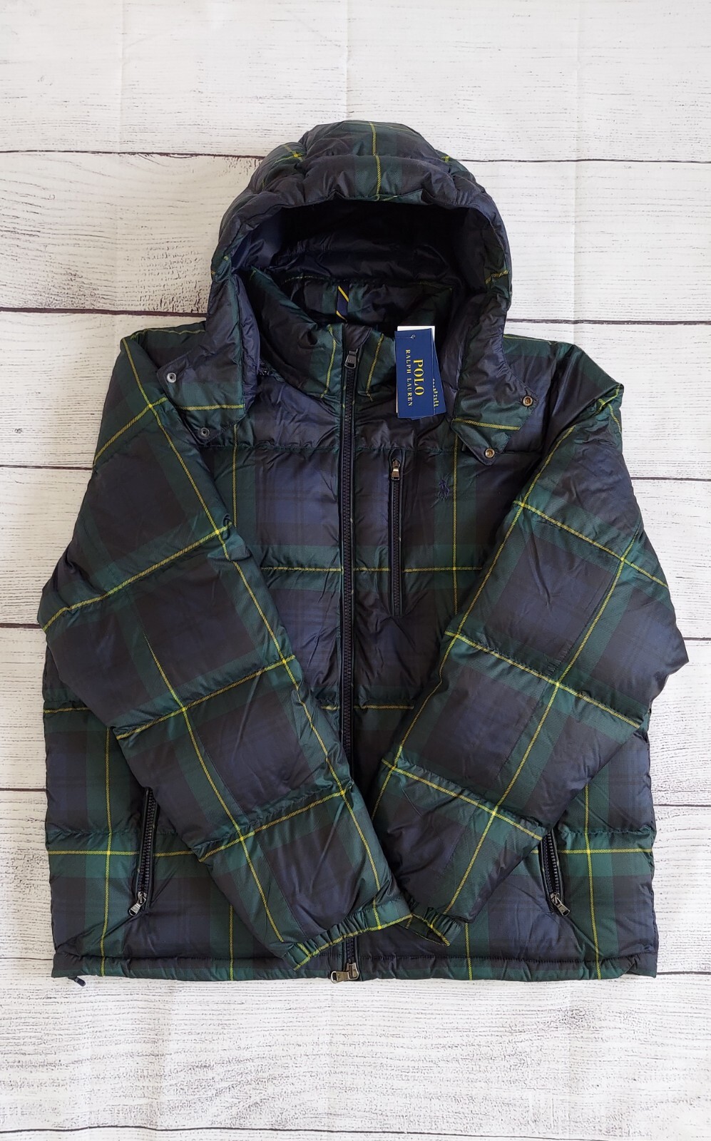 Polo Ralph Lauren tartan blackwatch cappuccio pony logo piumino giacca nuovo con etichette