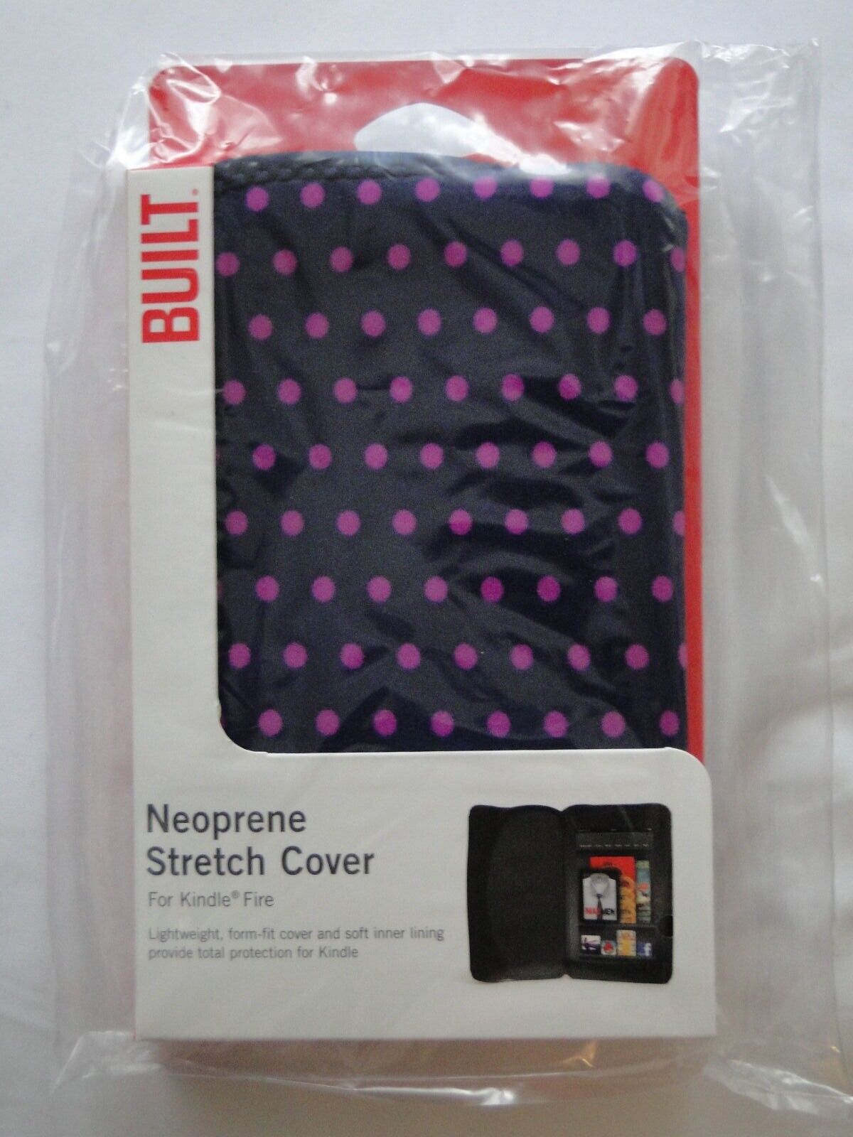 BUILT Neoprene Stretch Cover Case for Kindle Fire - Mini Dot Navy Blue Hot Pink