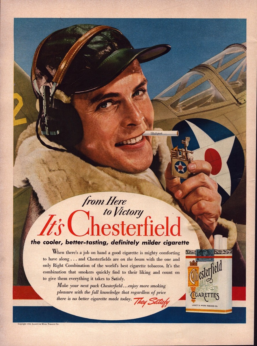 5 Vintage 1940s CHESTERFIELD Cigarettes Smoking Tobacco Print Ads