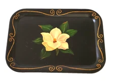 VTG Toleware Handpainted Magnolia Flower & Leaves Tray 17" x 12"