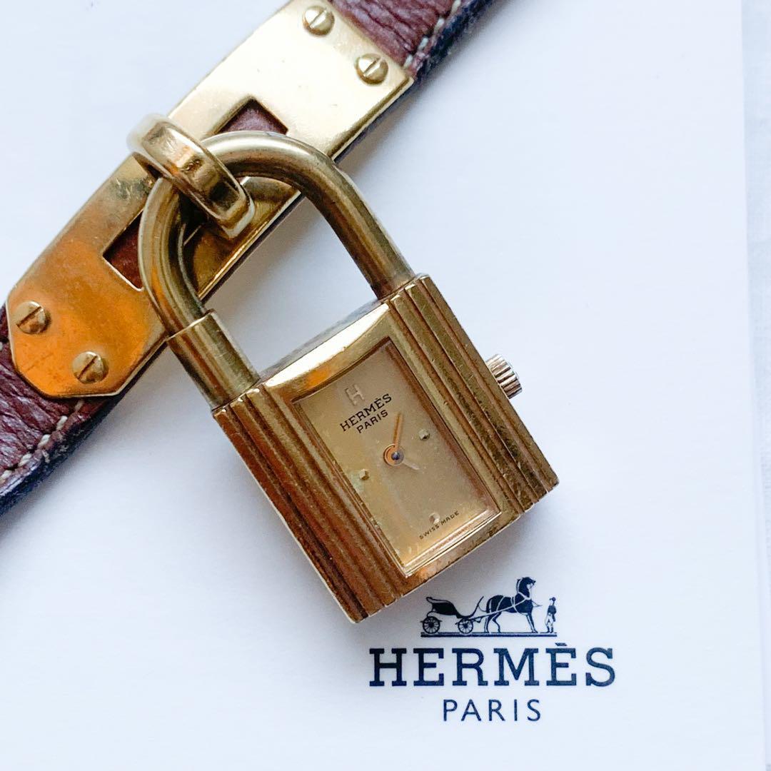 HERMES Kelly Watch KE1.210 Gold Dial Used Quartz Brown Leather F/S