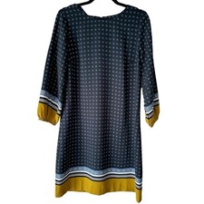 Ann Taylor Navy Blue Geo Print Bishop Sleeve Shift Dress Women’s Size 6 Career 