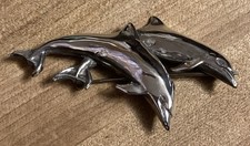 925 Marked Sterling Silver Pair of Dolphins Pin 2.5" W x 1.5" tall 9.2g Free Shp