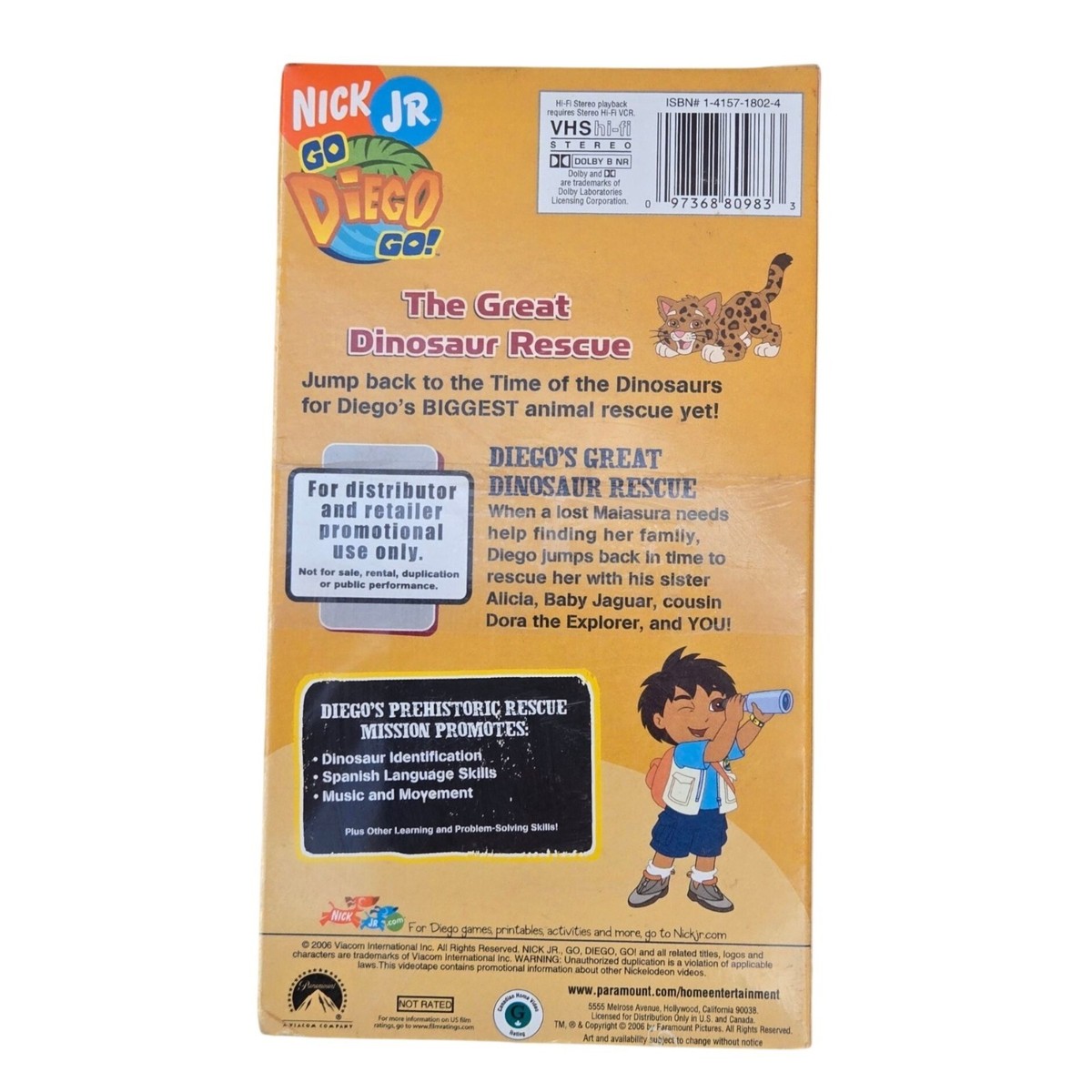 Nick Jr Go Diego Go Great Dinosaur Rescue VHS 2006 Promotional