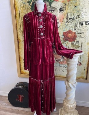 NWT Double D Ranch Nash Flash Red Velvet Concho Top & Studded Skirt sz L New