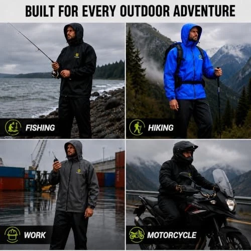 Waterproof Lightweight 2-Piece Rain Suit for Men | Durable Rain Gear, Outdoor We - product detail image 5