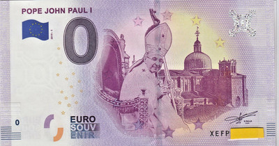 Pope John Paul I - XEFP 2019-1 - 0 Euroschein Souvenir + Schutzhülle Papst