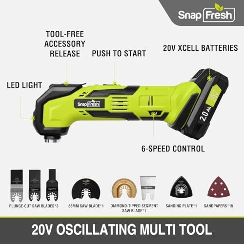 20V Cordless Oscillating Multi Tool Kit with 6 Speeds in Light Green 20V Cordless Oscillating Multi Tool Kit with 6 Speeds in Light Green
