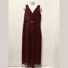 Onyx Nite Metallic Burgundy Rhinestone Waist V Neck Sleeveless Long Dress 14.