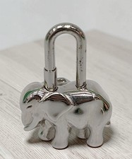 HERMES Cadena Padlock Elephant Silver Lock Bag Charm Pendant