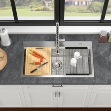 33" In Kitchen Sink 33 x 19 x 9 Stainless Steel Drop In Sink Ledge Workstation