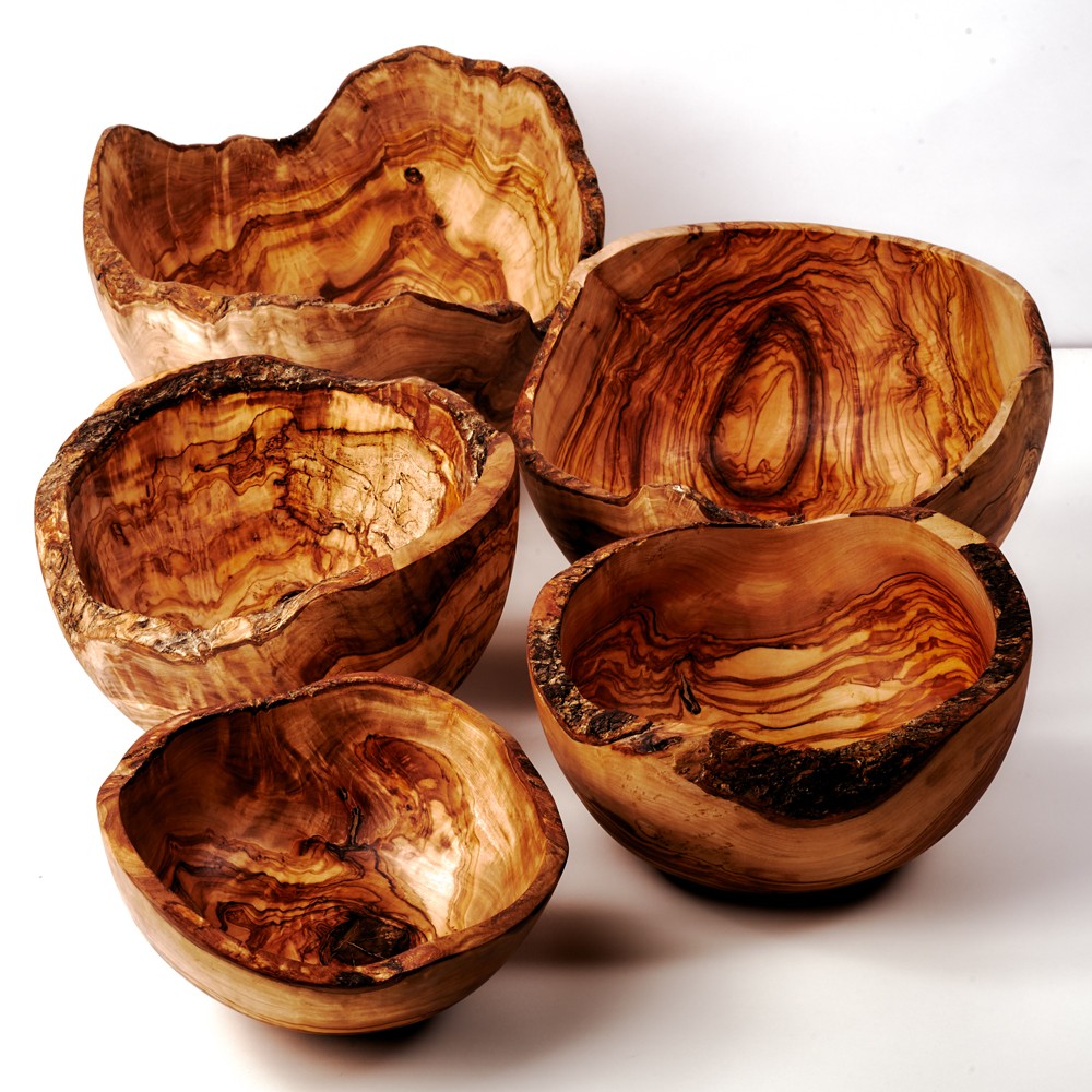 Juego De 5 Cuencos De Madera De Olivo Con Borde Natural
