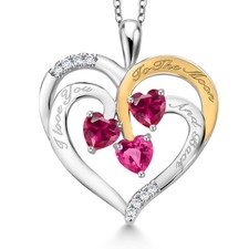 1.80 Ct Heart Shape Red Created Ruby Rhodium Plated Pendant with Chain
