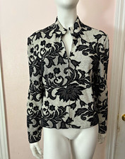 VTG St. John Collection Marie Gray Wool Jacquard Knit Full Zip Jacket M