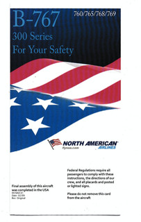 Safety card North American Airlines B 767 300 series 760/765/768/769
