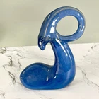 1960s MCM Gazelle Ram Pottery - Blue Drip Glaze Ceramic Sculpture - Haeger Style