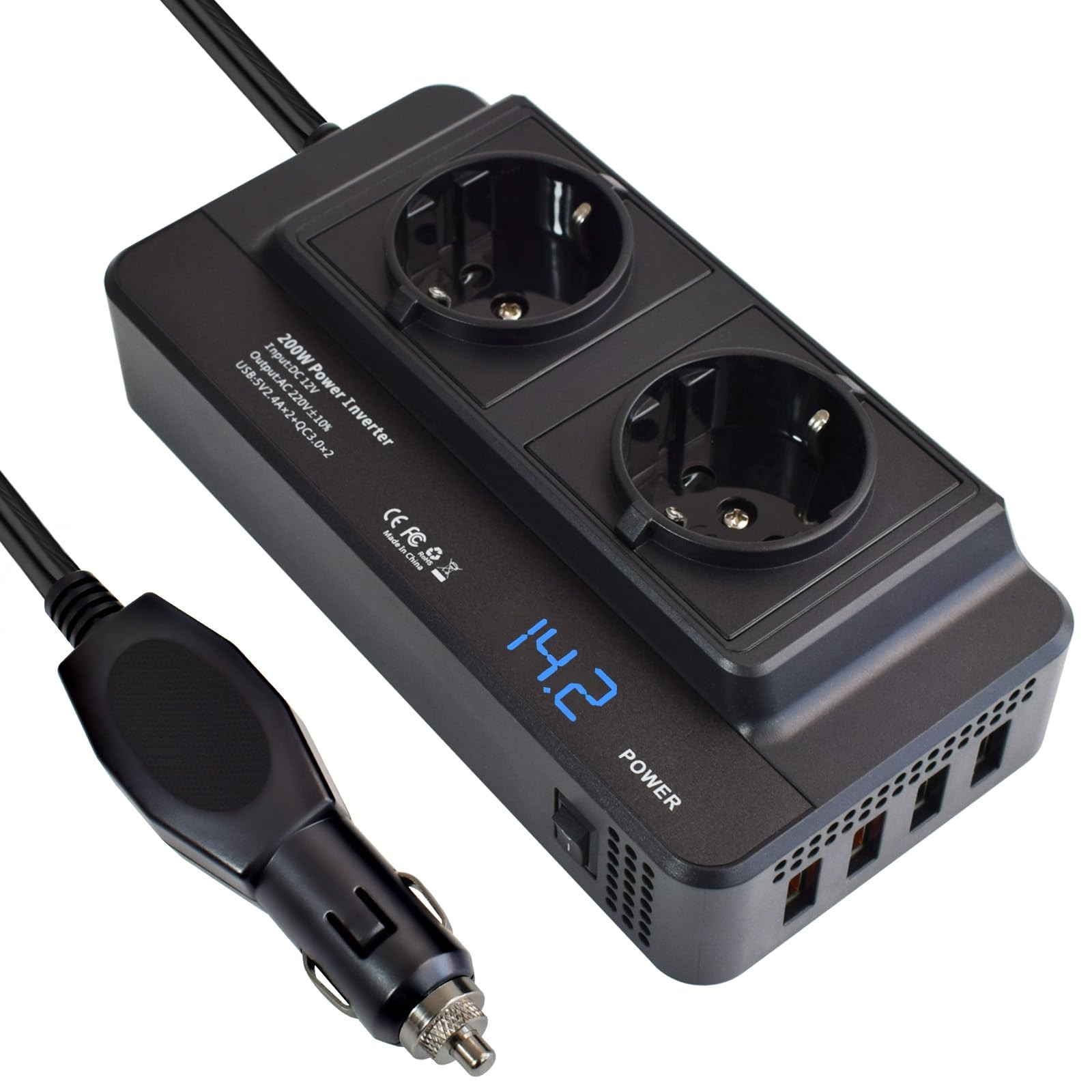 200W Inverter 12V a 220V Convertitore Potenza Onda Modificata Ricarica Rapida