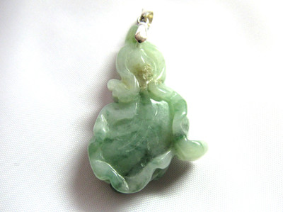 NATURAL GREEN JADE Chinese Feng Shui Luck Wealth Napa Cabbage PENDANT 925 Silver