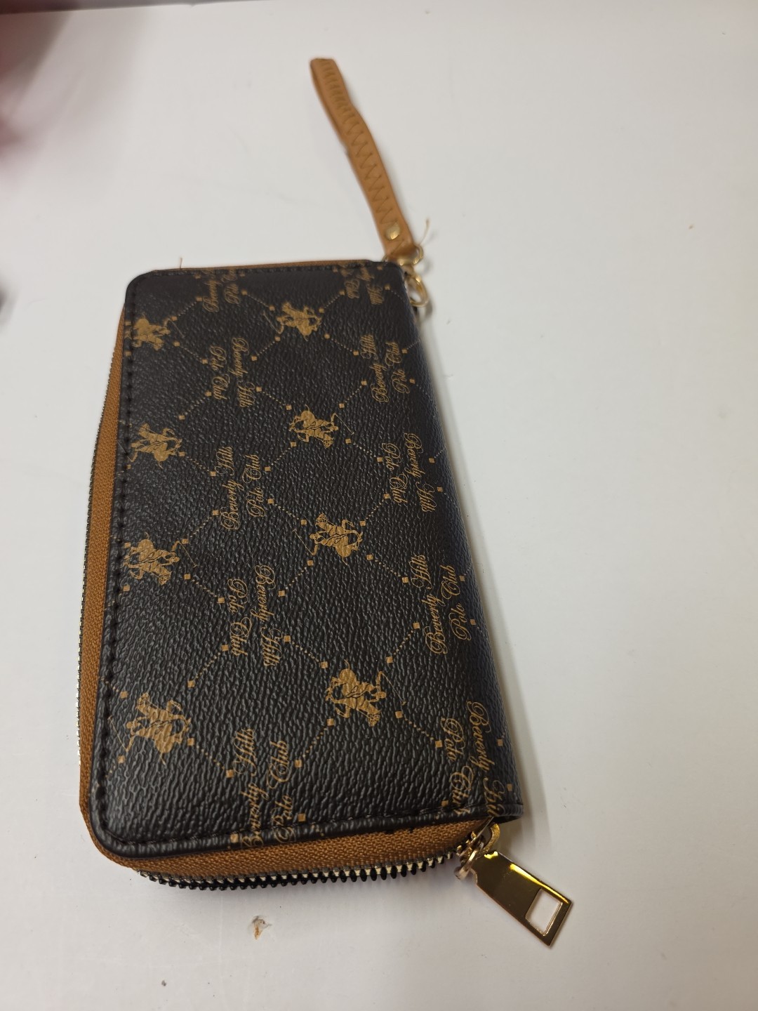 Beverly Hills Polo Club Brown  Wristlet Wallet Faux Leather Monogram