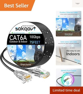 Cat6a Ethernet Cable Slim 75ft Outdoor&Indoor, 28AWG Pure Copper Cat6 Interne...