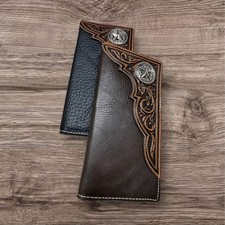 Lone Star Men's Long Leather Wallet Western Tooled Bifold Checkbook