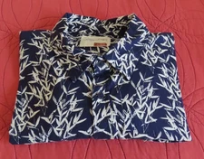 Sovereign Code Short Sleeve Button Up Shirt Dark Blue w/ White Bamboo Print  XL