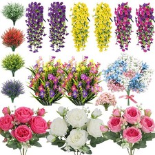 Artificial Flowers Fake Plants Plastic UV Resistant Home In/Outdoor Garden Decor