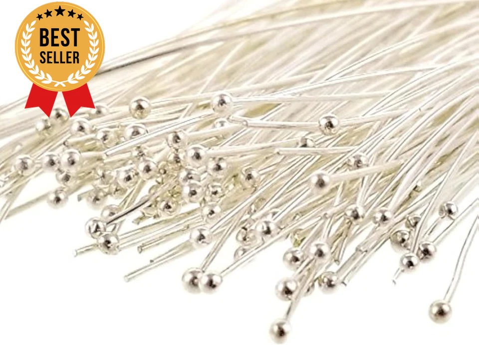 Pasadores de cabeza de bola de latón enchapados en plata para hacer joyas calibre 50 mm 22 Foto 3 de 4