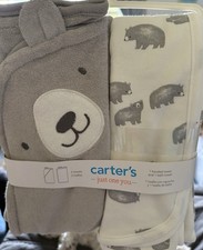 Carter's Just One You Hooded Towel  1 Bath Towel Grey And White Bear Theme.